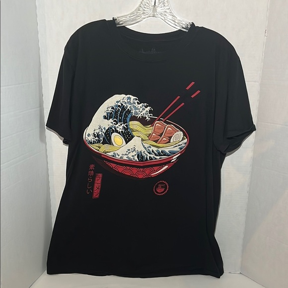 Threadless Black Tee with Ramen Wave Design - Picture 1 of 11